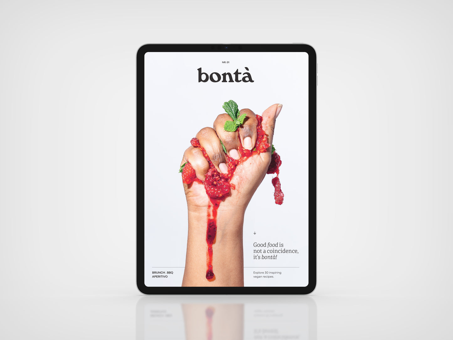 Vegan Food Magazine Digital Cover. Bontà Magazine, Brunch, BBQ and Aperitivo. 30+ vegan recipes